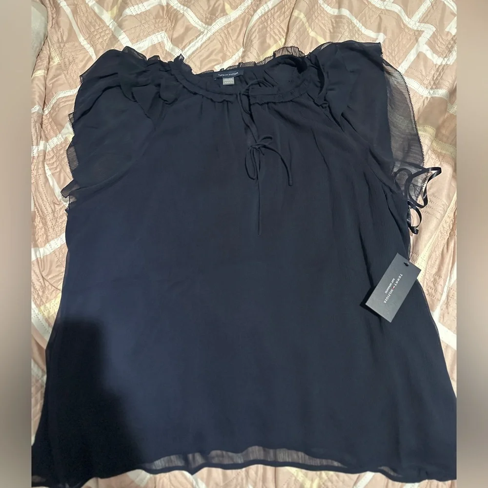 Tommy Hilfiger Navy Blue Ruffled Blouse - Picture 3 of 6